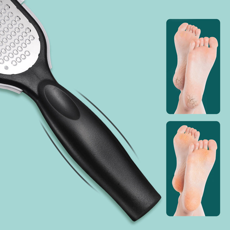 Effektiv fotpleie peelingverktøy, tosidig design med ergonomisk håndtak, for å fjerne og glatte hard hud.