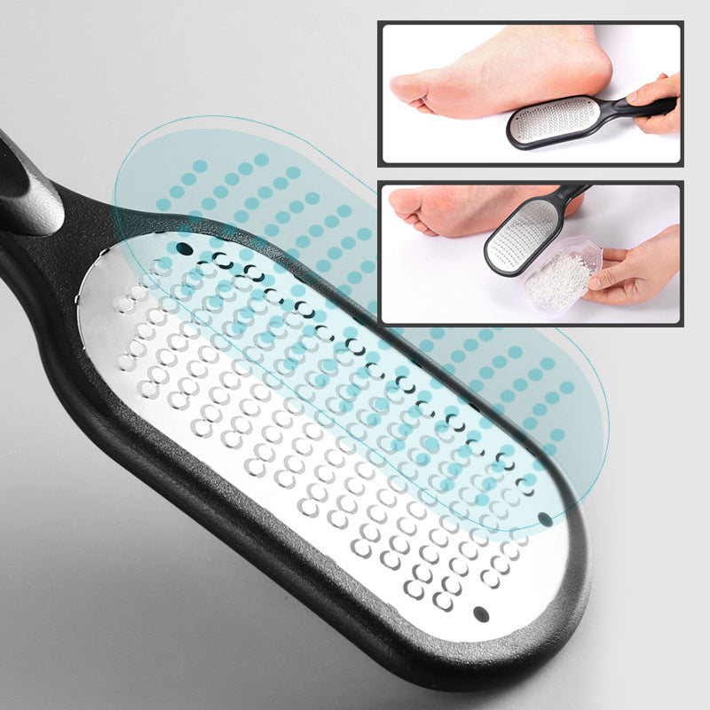 Effektiv fotpleie peelingverktøy, tosidig design med ergonomisk håndtak, for å fjerne og glatte hard hud.