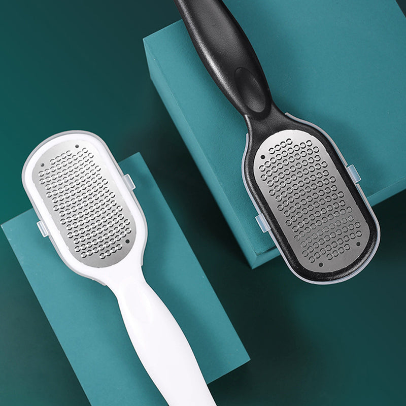 Effektiv fotpleie peelingverktøy, tosidig design med ergonomisk håndtak, for å fjerne og glatte hard hud.