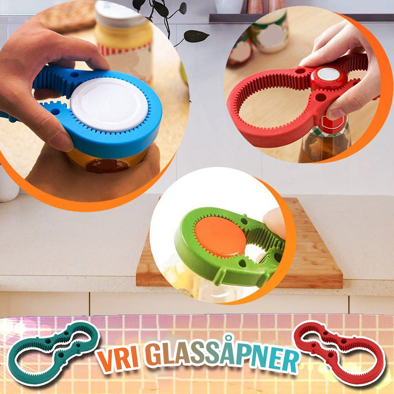 "Effektiv justerbar glassåpner for enkelt åpning av glass og flasker, med komfortabelt grep i solide materialer."