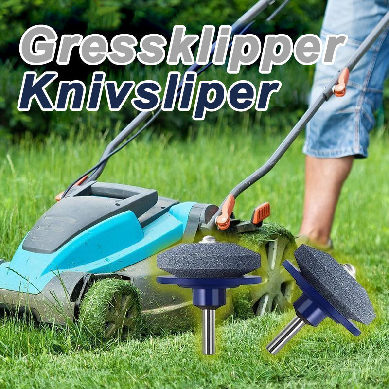 "Effektiv slipemaskin for gressklipper med slitesterk korundskive, enkel montering, gir skarpe blader raskt."