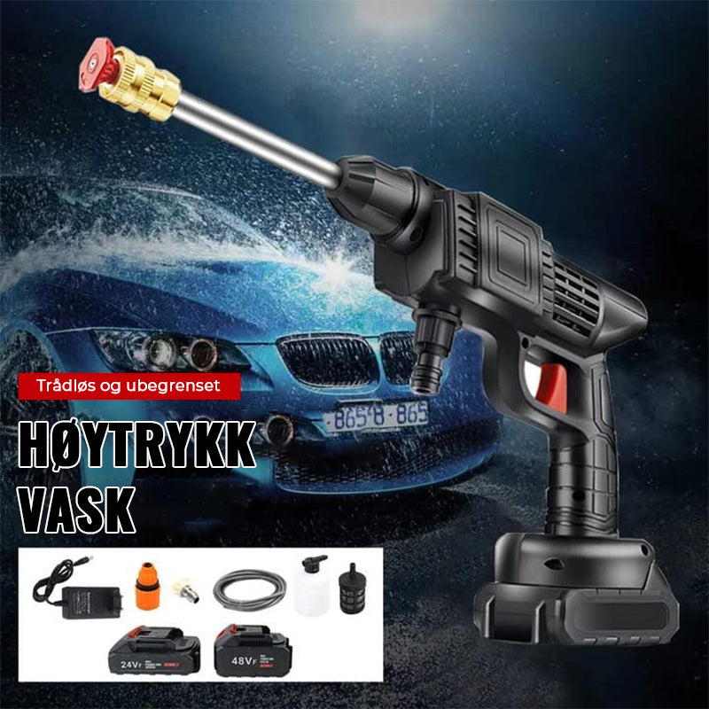 "Effektiv trådløs høytrykkssprøytepistol, bærbar og lett design med kraftig motor, perfekt for hjem og hage."
