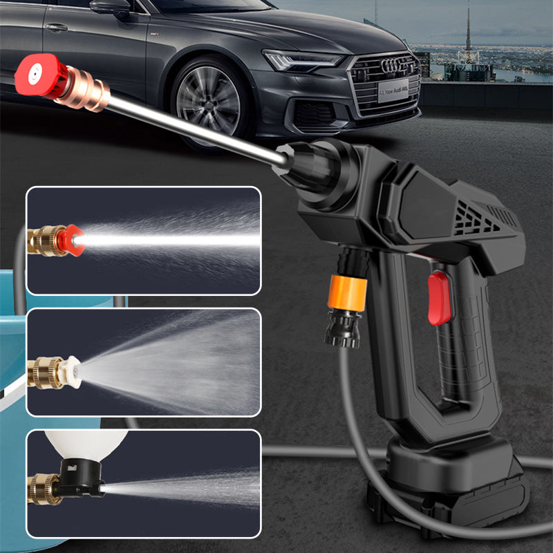 "Effektiv trådløs høytrykkssprøytepistol, bærbar og lett design med kraftig motor, perfekt for hjem og hage."