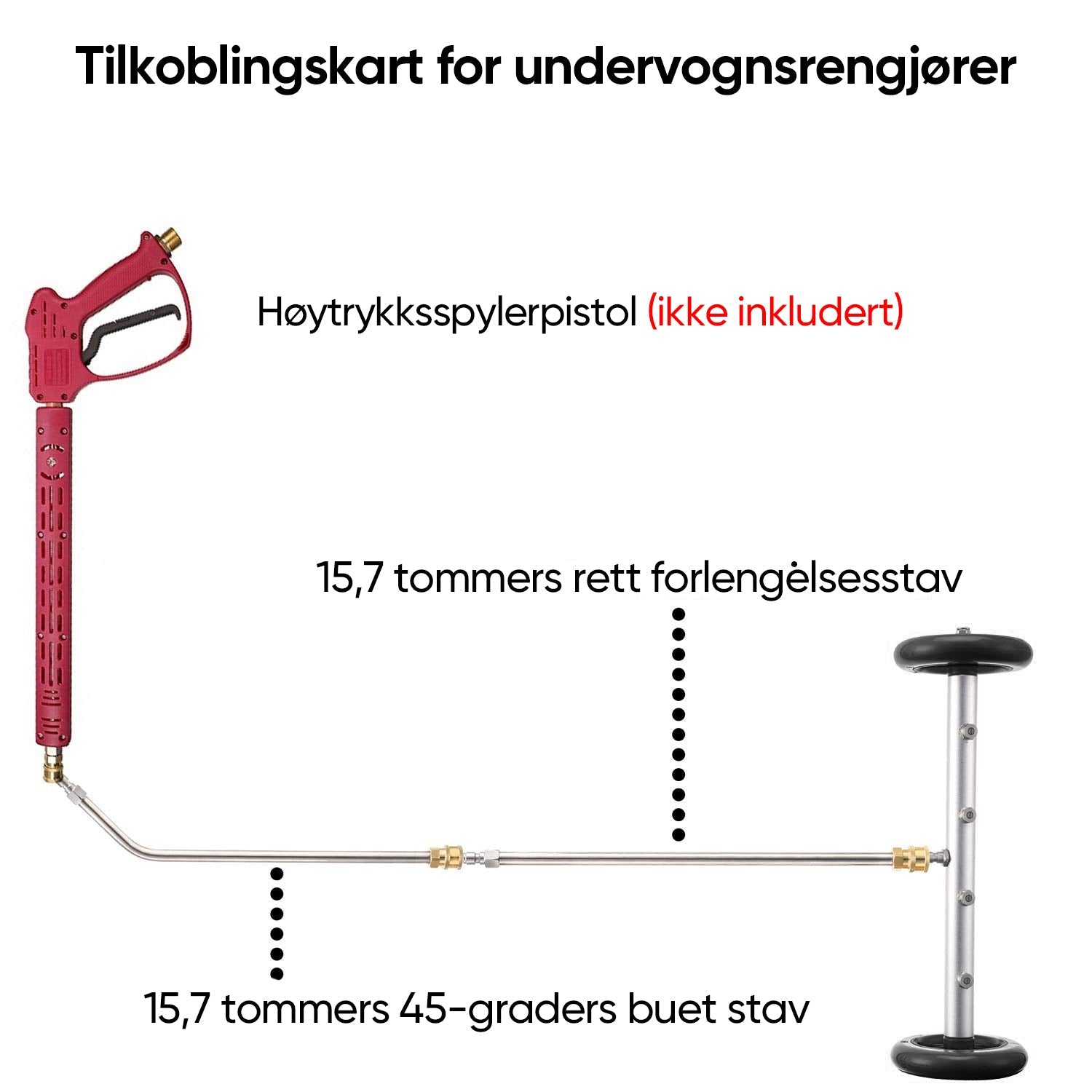 Effektiv understellsvasker for biler, SUV-er og lastebiler med høytrykksdyse og to-i-en spylanker, klar til installasjon.
