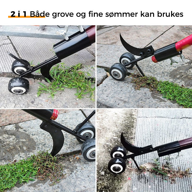 "Effektivt universelt lukehode i stål for enkelt ugressfjerning uten kjemikalier, ideelt for hagearbeid og terrasser."