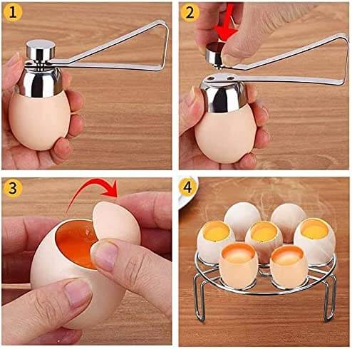 Allsidig eggeknekker i rustfritt stål for både bløtkokte og hardkokte egg, et must i kjøkkenet.