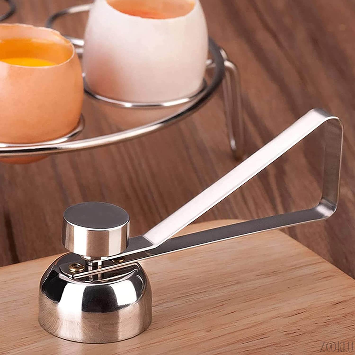Effektiv eggeåpner og eggeknekker i rustfritt stål, uunnværlig verktøy for enkel matlaging.