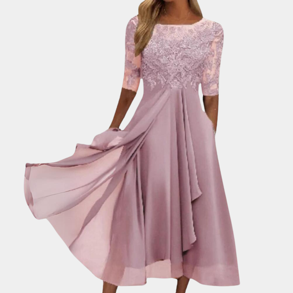 "Elegant A-line sommerkjole for kvinner i romantisk rosa med subtilt snitt som fremhever figuren for enhver anledning."