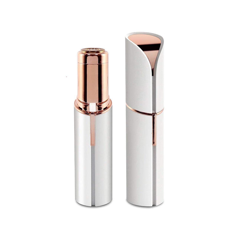 "Elegant ansiktsepilator i leppestift-stil for smertefri hårfjerning, tilgjengelig i hvit, svart og rosa gull."