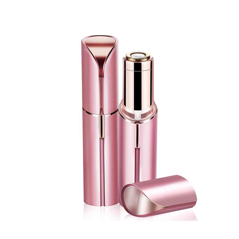 "Elegant ansiktsepilator i leppestift-stil for smertefri hårfjerning, tilgjengelig i hvit, svart og rosa gull."