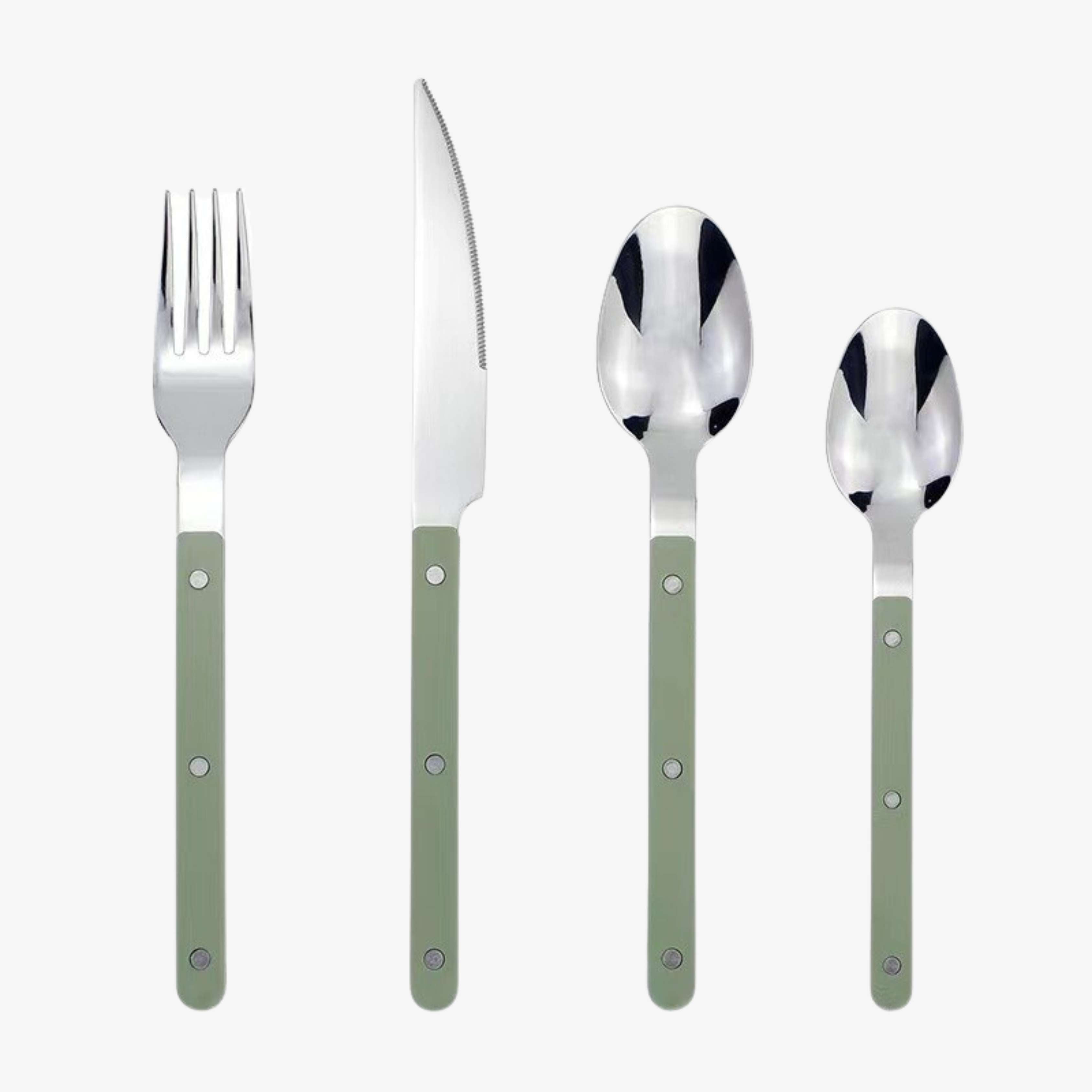 Allsidig bestikksett for 6 personer, 24 deler. Elegant, moderne i svart, hvit, grønn.