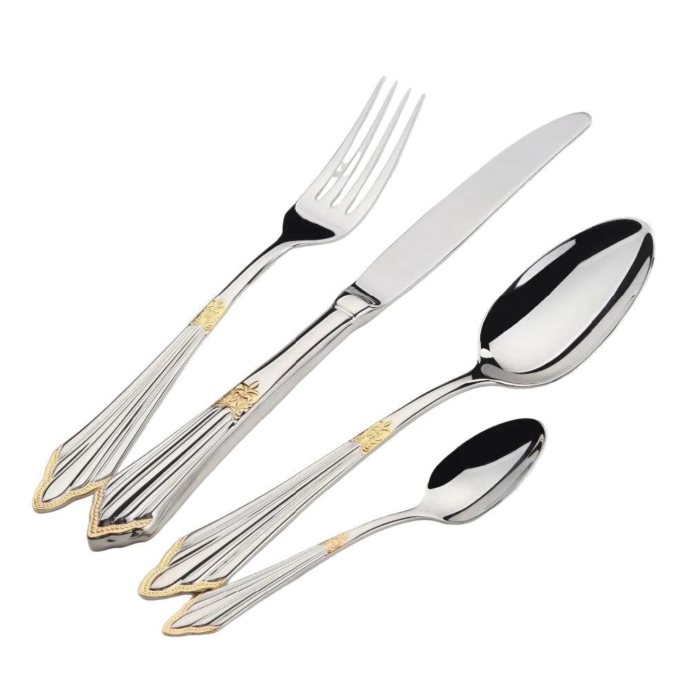 Elegant bestikksett i rustfritt stål for middag. Kvalitetsbestikk for borddekking, fest og hverdagsbruk.