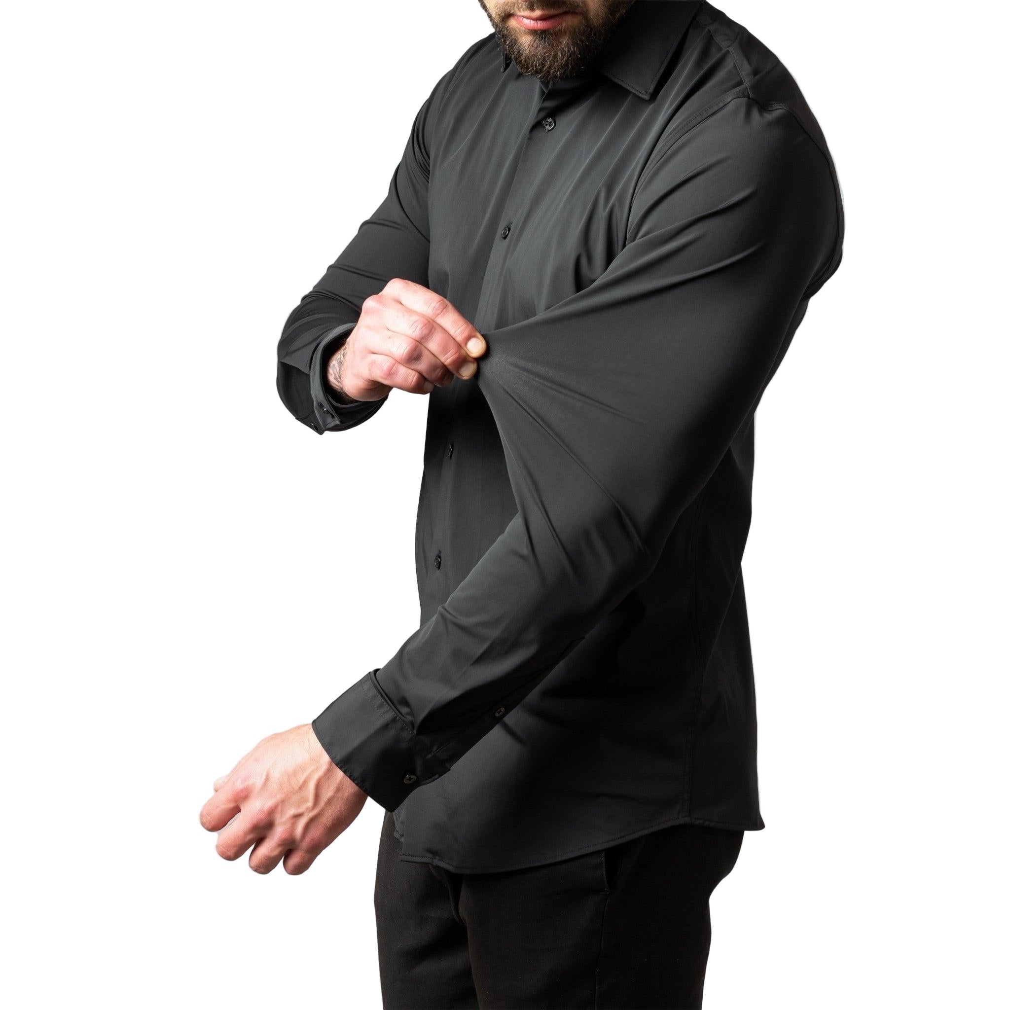 Elegant blå slimfit herreskjorte uten stryking, perfekt for jobb og fritid, med stretchstoff.