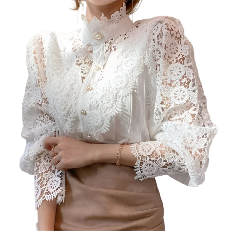 Elegant blondebluse for kvinner, langermet skjorte med tidløs stil for fest og hverdags.