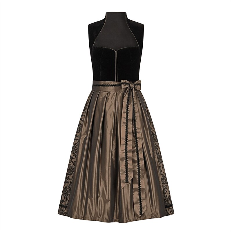 Elegant brun dirndl kjole for kvinner, i tradisjonell bayersk stil, perfekt til Oktoberfest eller fest.