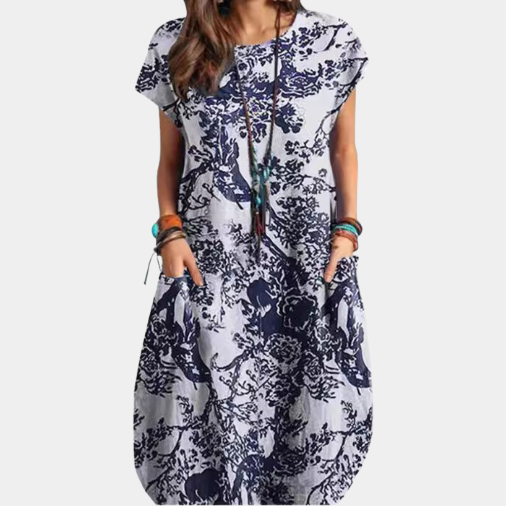Elegant, chic håndlaget midikjole for kvinner i blomstrende roserød, perfekt til vårens anledninger.