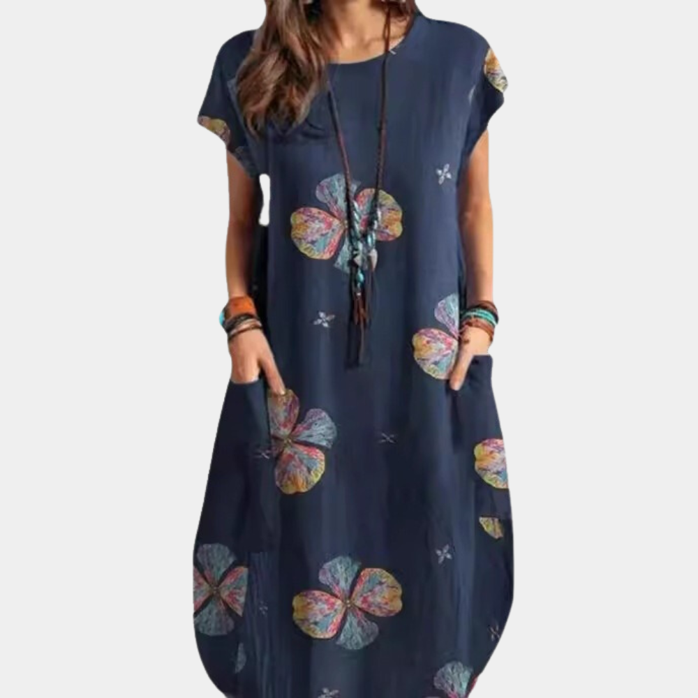 Elegant, chic håndlaget midikjole for kvinner i blomstrende roserød, perfekt til vårens anledninger.