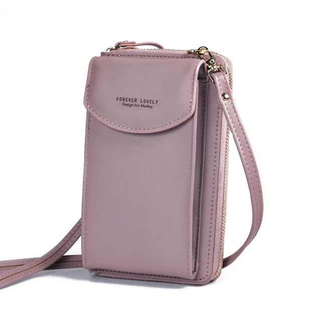 Elegant rosa crossbody veske i PU-skinn, et feminint tilbehør for kvinner.
