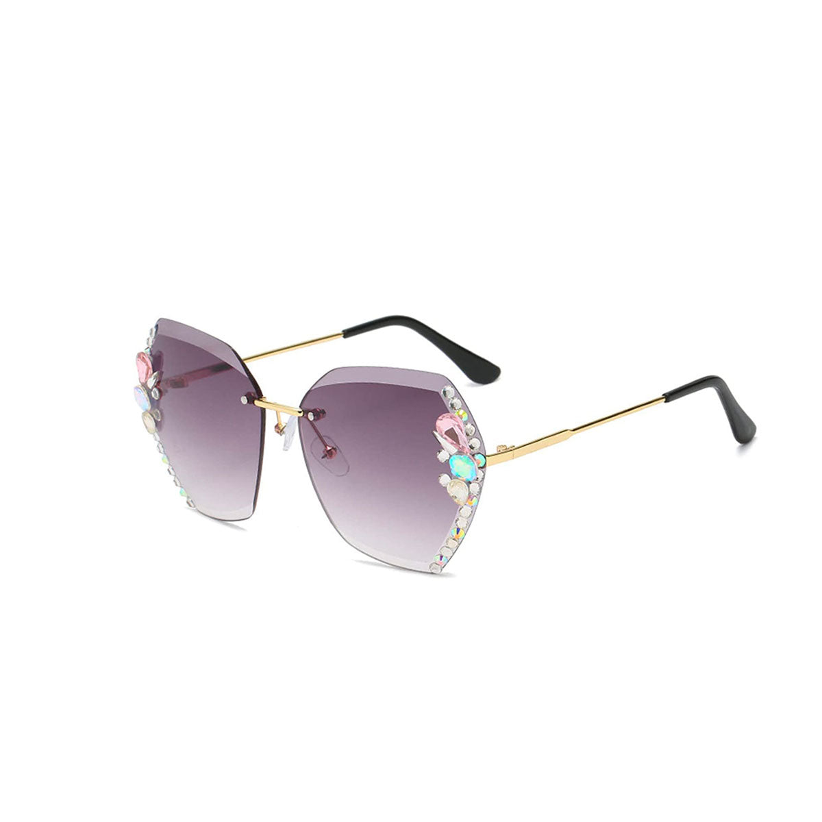 Elegant dame solbrille uten ramme med rhinestones, UV400 beskyttelse for motebevisste kvinner.