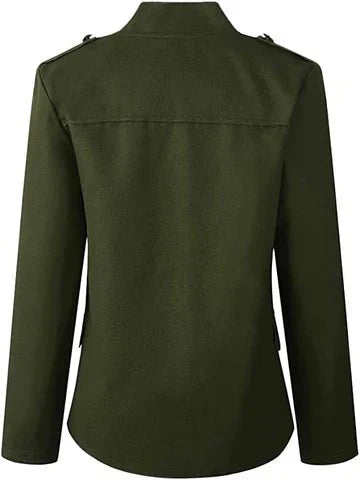 Feminine dameblazer med stand-up krage. Elegant ytterplagg for kontor, møter eller festlige anledninger.