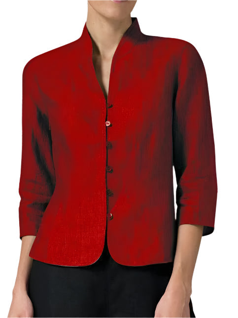Elegant damebluse med ståkrage og trekvart ermer, perfekt for kontor eller hverdagsbruk. Minimalistisk design.