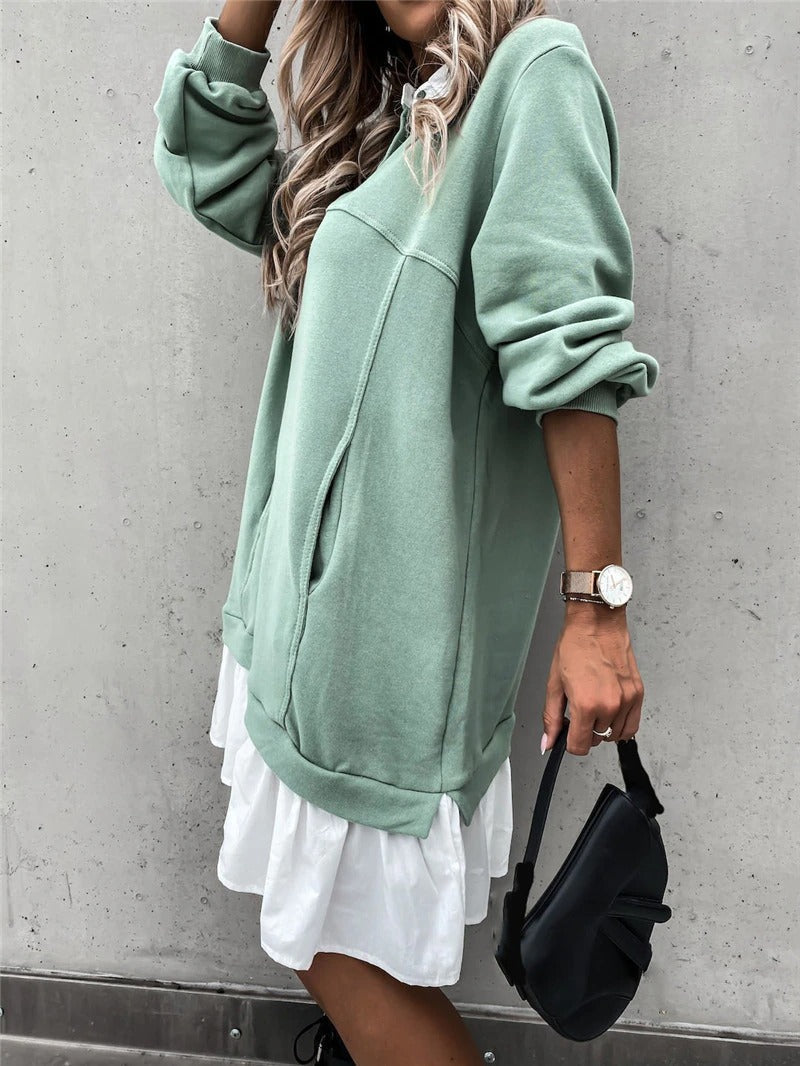 Casual elegant minikjole med krage, knappestolpe og lange ermer, perfekt for hverdagsbruk