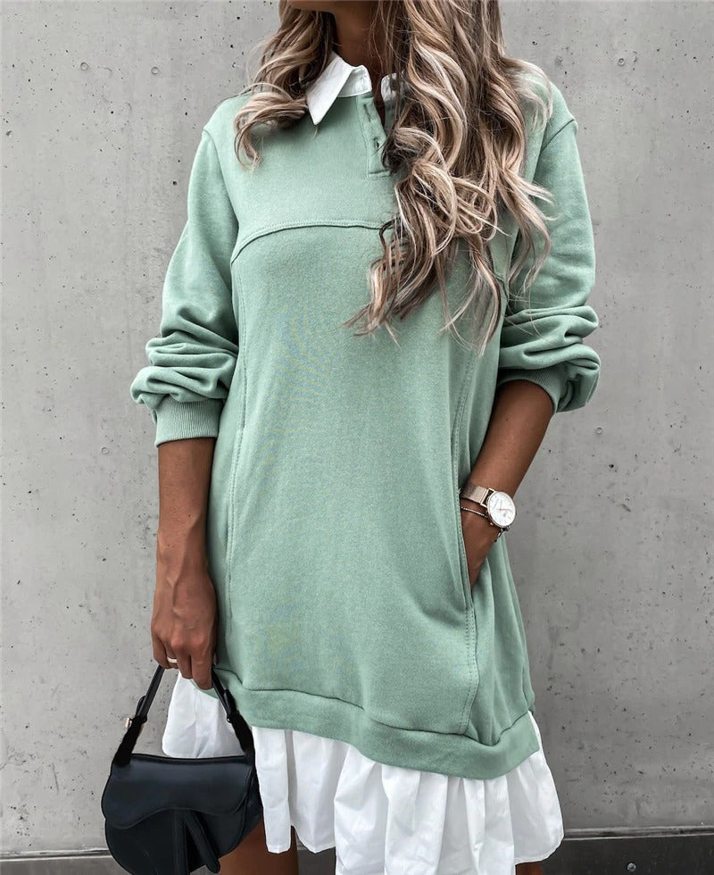 Damekjole med krage, lange ermer og knapper, i løst snitt for komfortabel høst- og vintermote