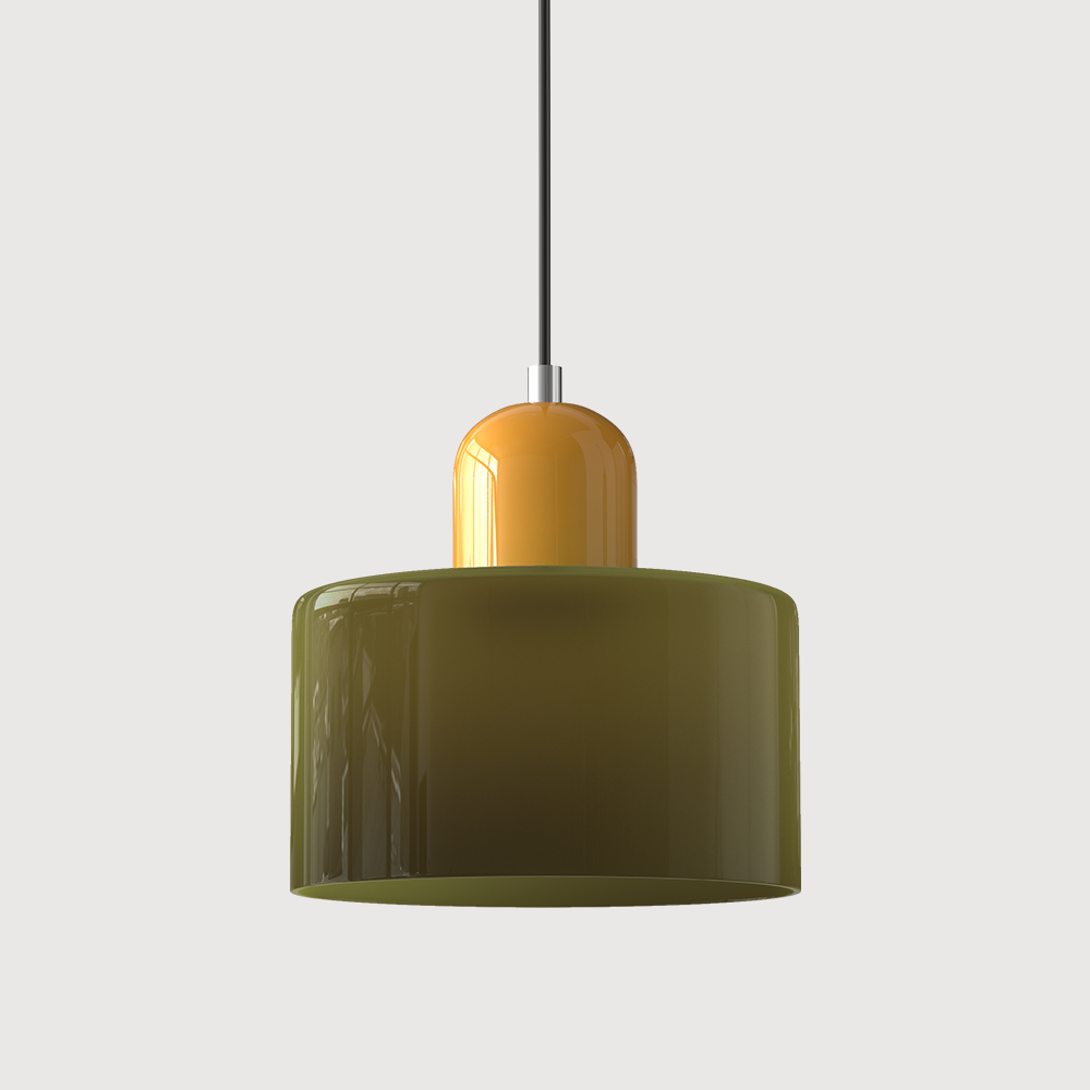 Elegant glasspendellampe med Bauhaus-design, justerbar oppheng, tilgjengelig i flere farger. Perfekt for moderne interiør.