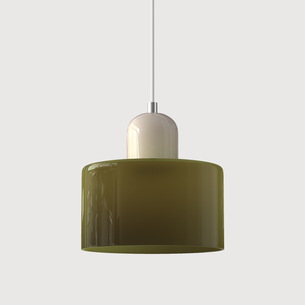 Elegant glasspendellampe med Bauhaus-design, justerbar oppheng, tilgjengelig i flere farger. Perfekt for moderne interiør.
