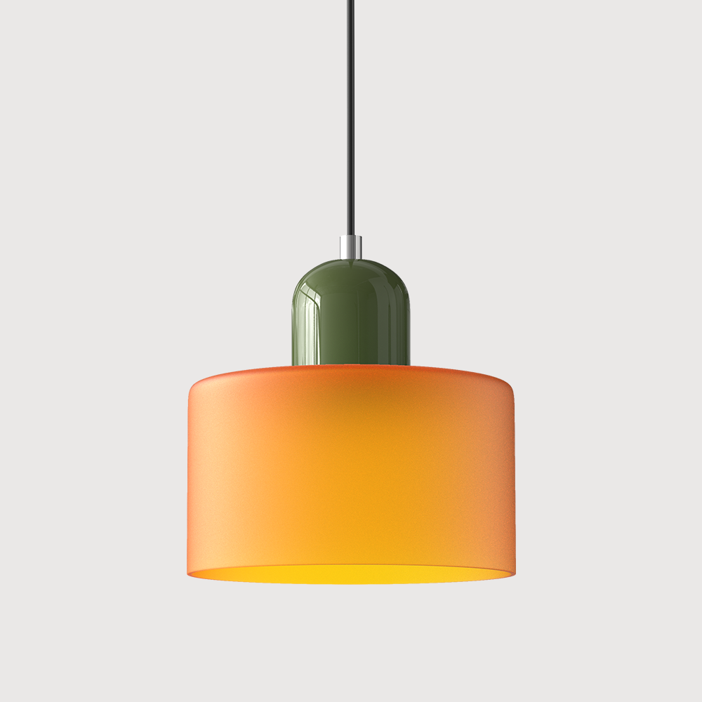 Elegant glasspendellampe med Bauhaus-design, justerbar oppheng, tilgjengelig i flere farger. Perfekt for moderne interiør.