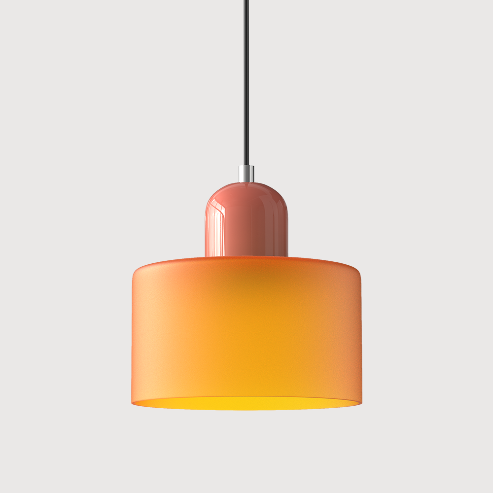 Elegant glasspendellampe med Bauhaus-design, justerbar oppheng, tilgjengelig i flere farger. Perfekt for moderne interiør.