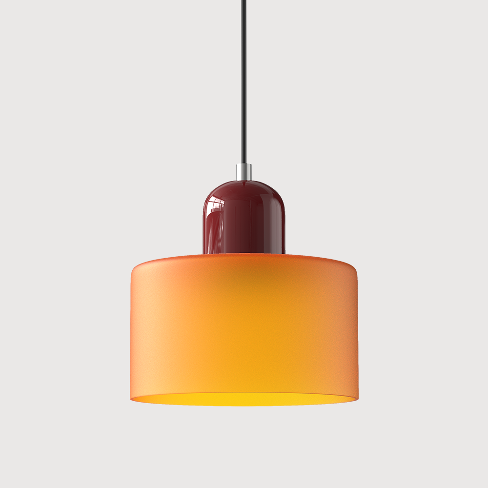 Elegant glasspendellampe med Bauhaus-design, justerbar oppheng, tilgjengelig i flere farger. Perfekt for moderne interiør.
