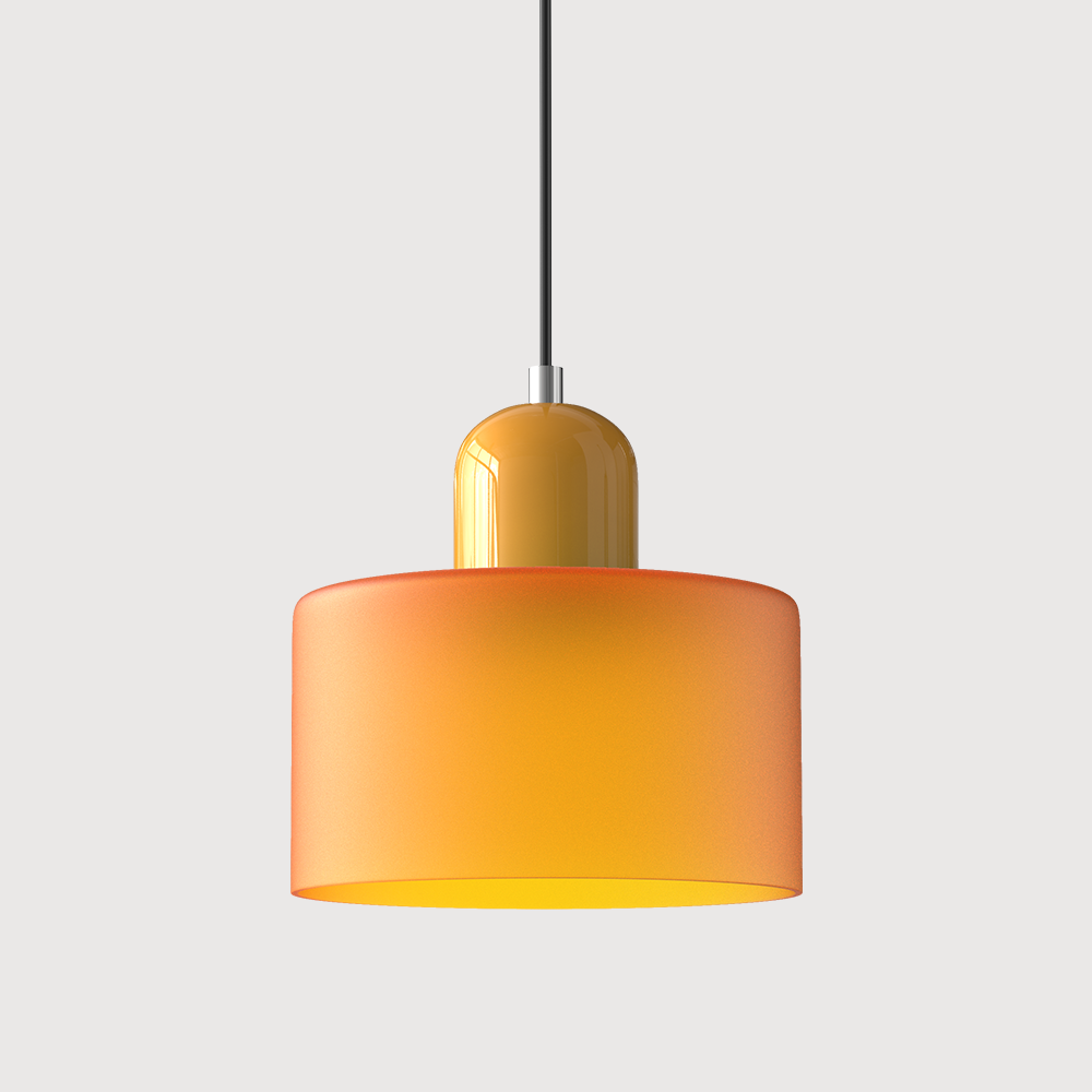 Elegant glasspendellampe med Bauhaus-design, justerbar oppheng, tilgjengelig i flere farger. Perfekt for moderne interiør.