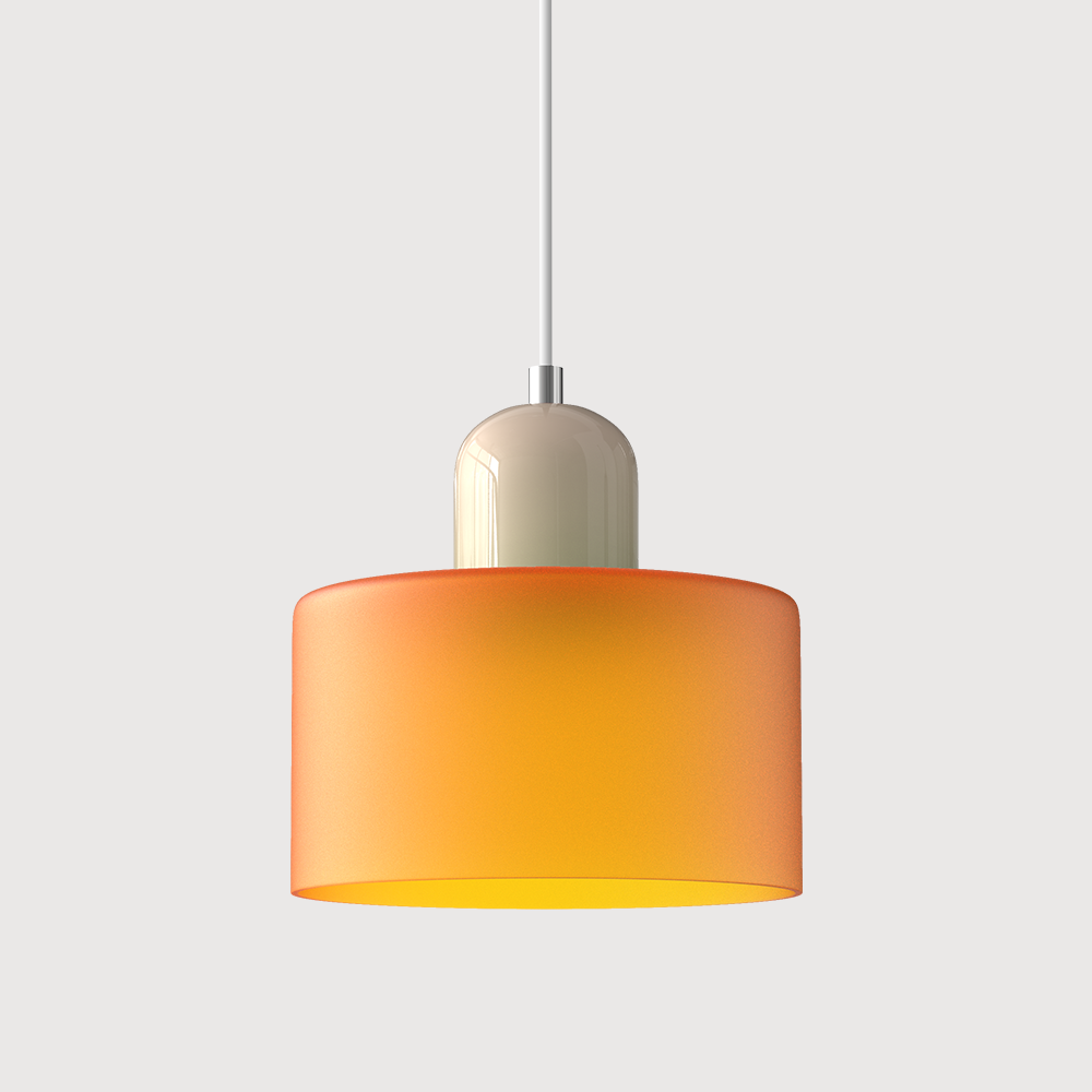 Elegant glasspendellampe med Bauhaus-design, justerbar oppheng, tilgjengelig i flere farger. Perfekt for moderne interiør.