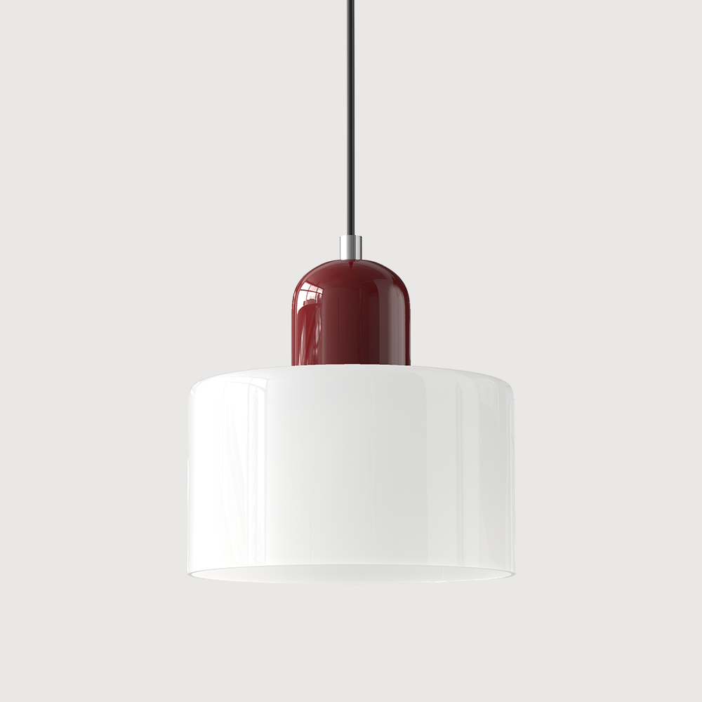 Elegant glasspendellampe med Bauhaus-design, justerbar oppheng, tilgjengelig i flere farger. Perfekt for moderne interiør.