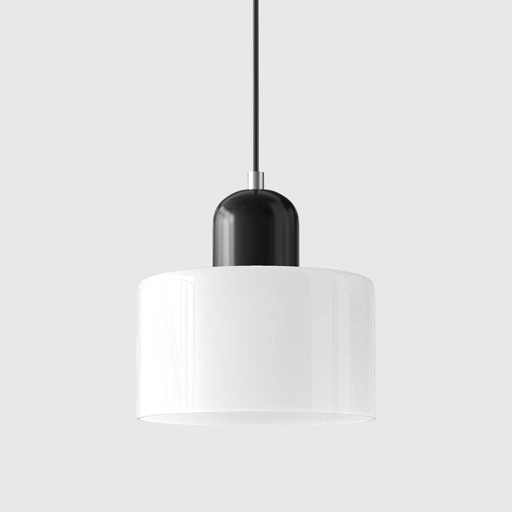 Elegant glasspendellampe med Bauhaus-design, justerbar oppheng, tilgjengelig i flere farger. Perfekt for moderne interiør.