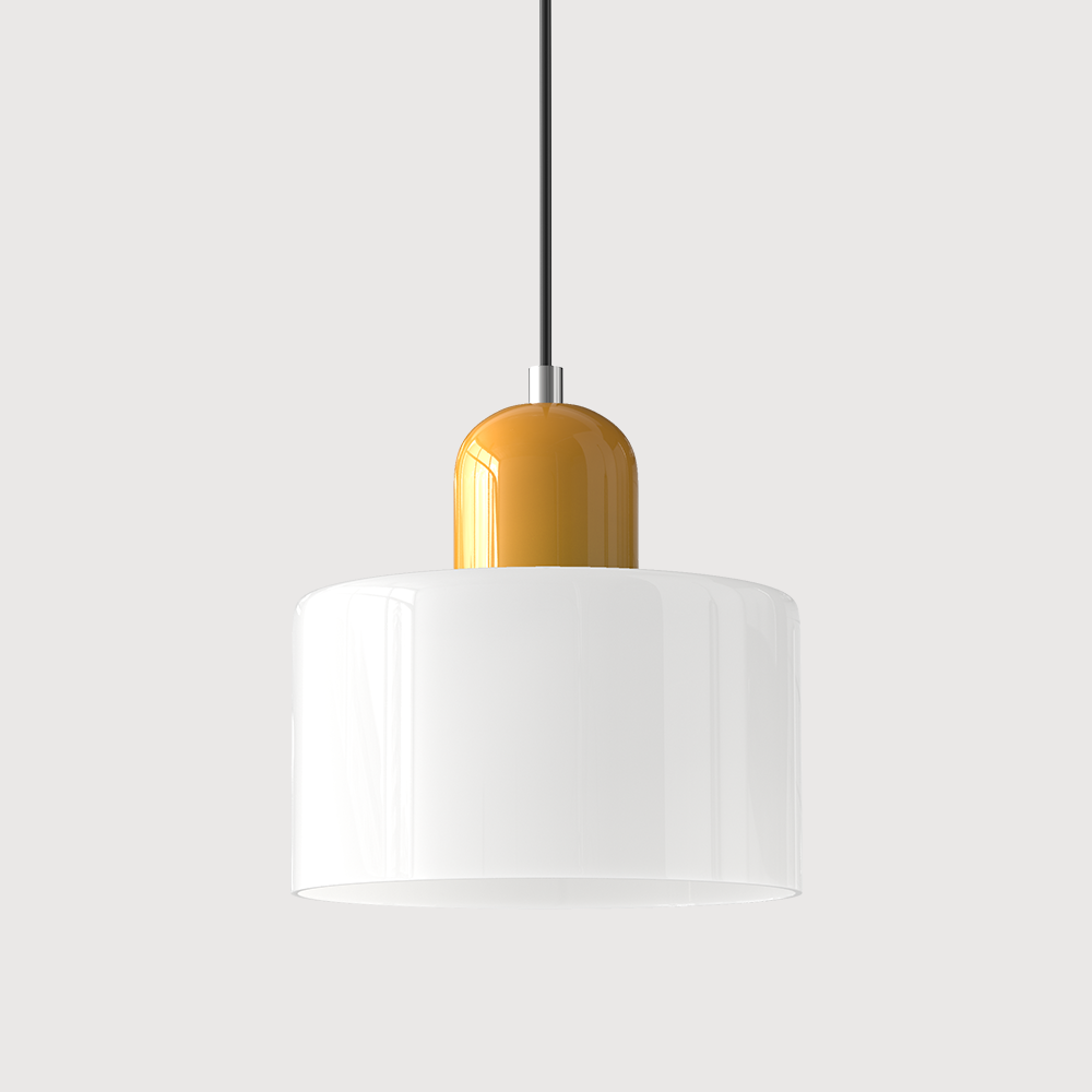 Elegant glasspendellampe med Bauhaus-design, justerbar oppheng, tilgjengelig i flere farger. Perfekt for moderne interiør.