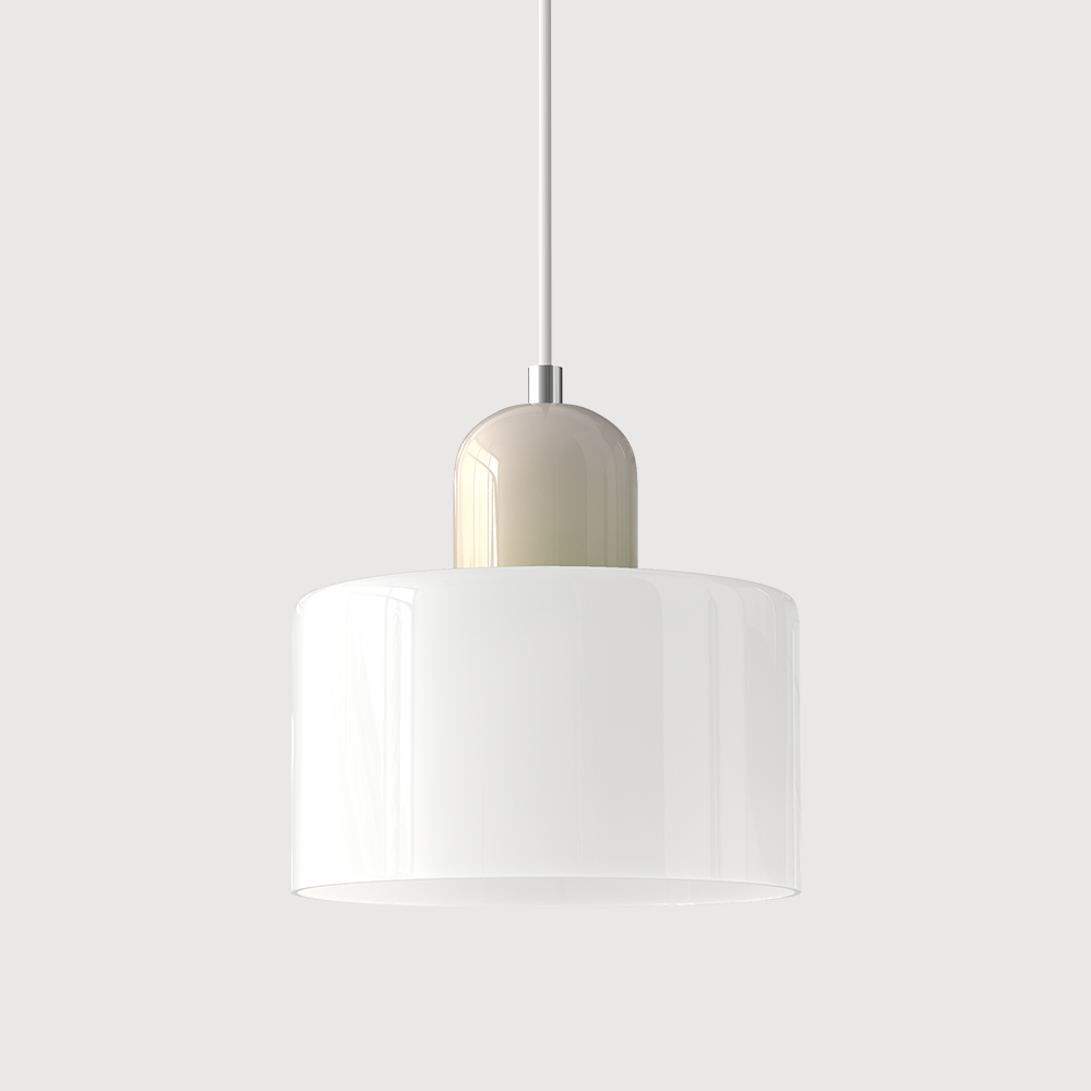 Elegant glasspendellampe med Bauhaus-design, justerbar oppheng, tilgjengelig i flere farger. Perfekt for moderne interiør.