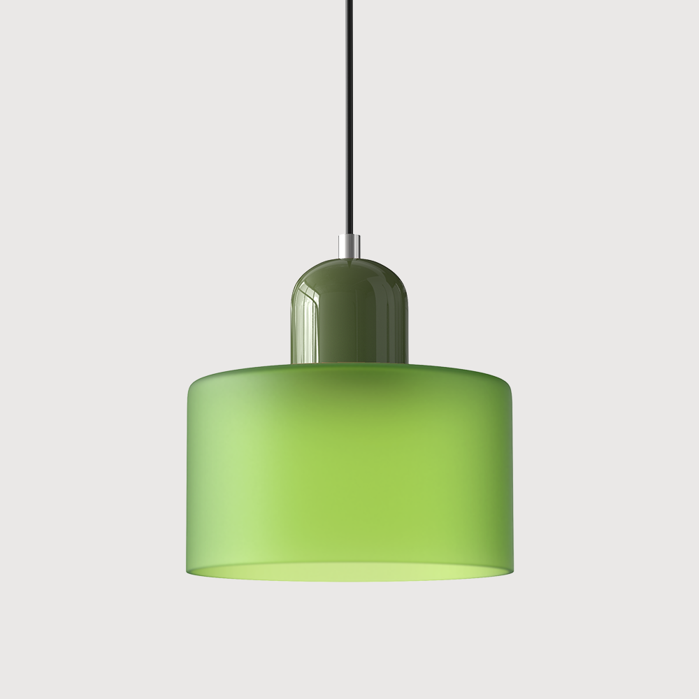 Elegant glasspendellampe med Bauhaus-design, justerbar oppheng, tilgjengelig i flere farger. Perfekt for moderne interiør.