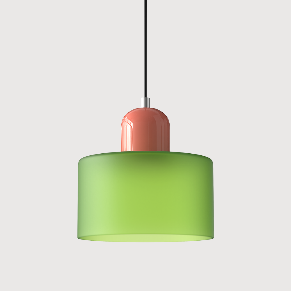 Elegant glasspendellampe med Bauhaus-design, justerbar oppheng, tilgjengelig i flere farger. Perfekt for moderne interiør.