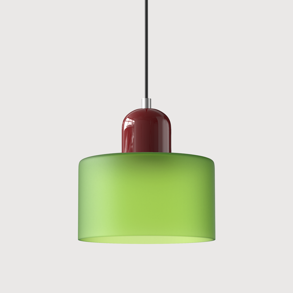 Elegant glasspendellampe med Bauhaus-design, justerbar oppheng, tilgjengelig i flere farger. Perfekt for moderne interiør.