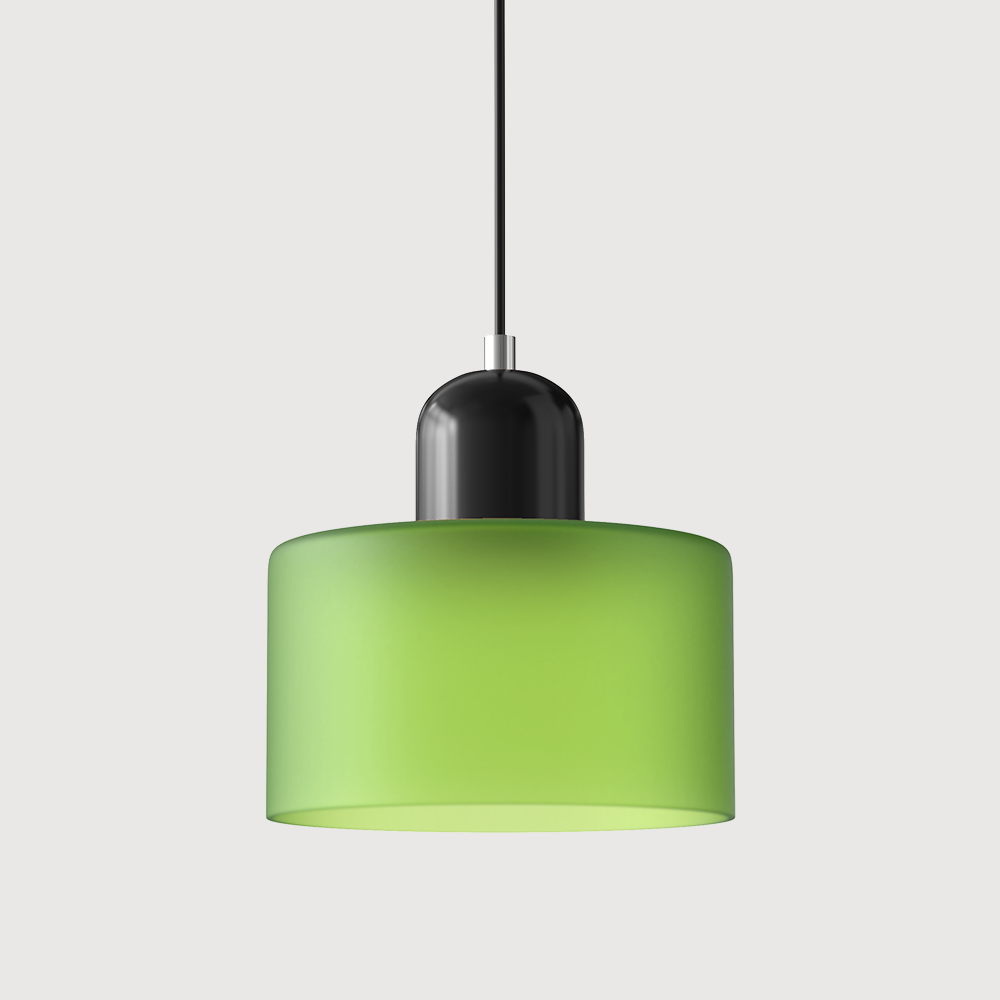 Elegant glasspendellampe med Bauhaus-design, justerbar oppheng, tilgjengelig i flere farger. Perfekt for moderne interiør.