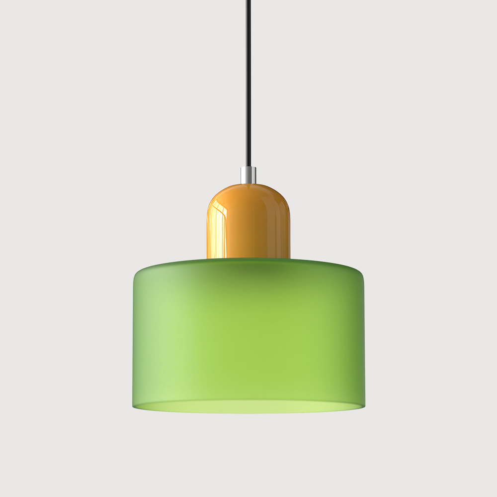 Elegant glasspendellampe med Bauhaus-design, justerbar oppheng, tilgjengelig i flere farger. Perfekt for moderne interiør.