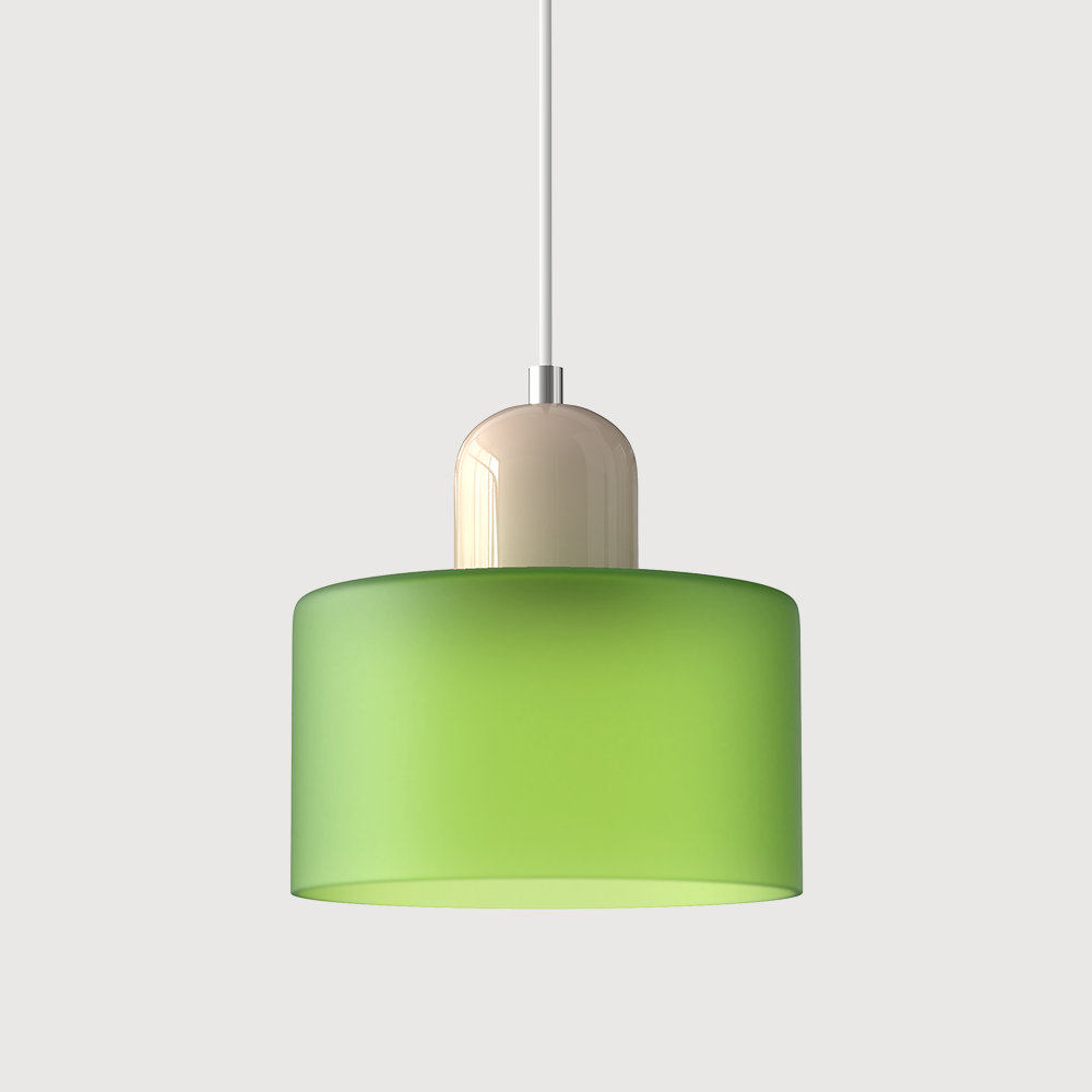 Elegant glasspendellampe med Bauhaus-design, justerbar oppheng, tilgjengelig i flere farger. Perfekt for moderne interiør.