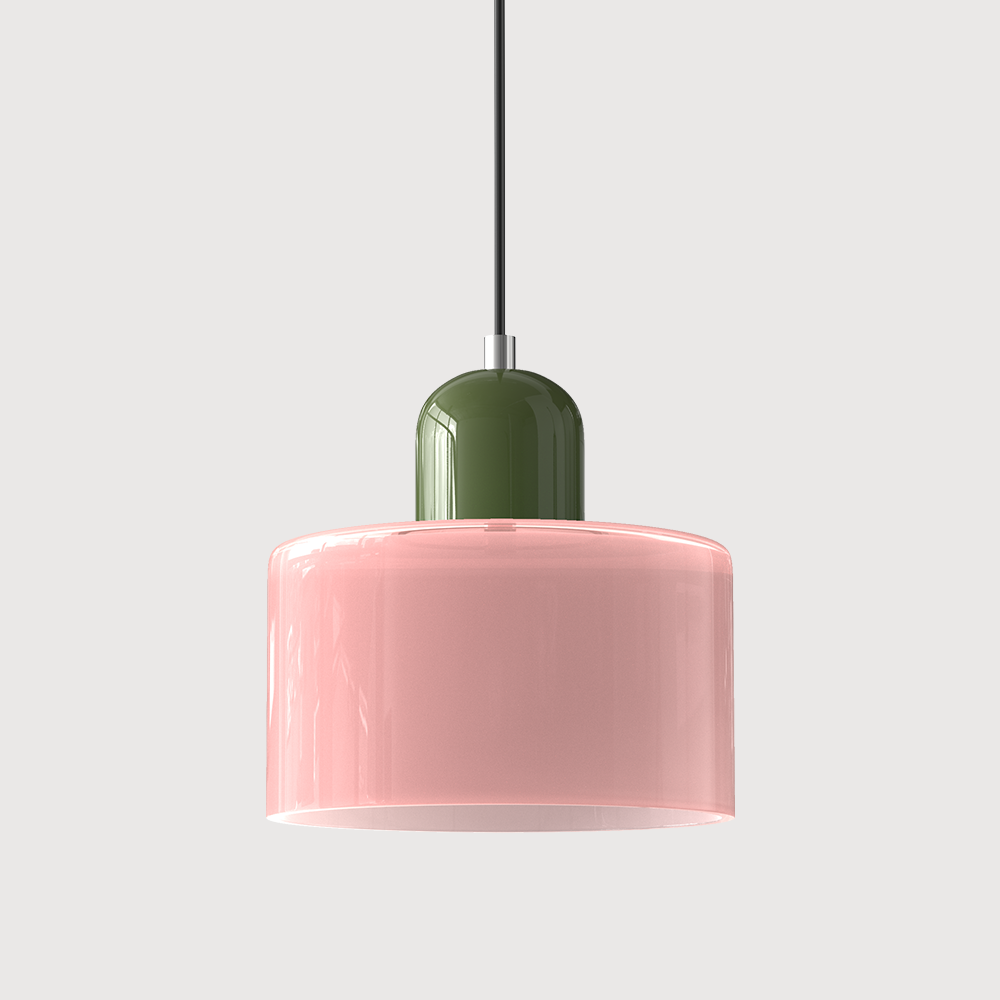 Elegant glasspendellampe med Bauhaus-design, justerbar oppheng, tilgjengelig i flere farger. Perfekt for moderne interiør.