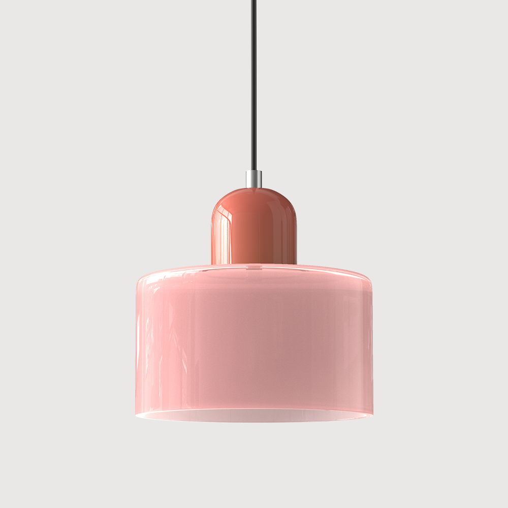 Elegant glasspendellampe med Bauhaus-design, justerbar oppheng, tilgjengelig i flere farger. Perfekt for moderne interiør.