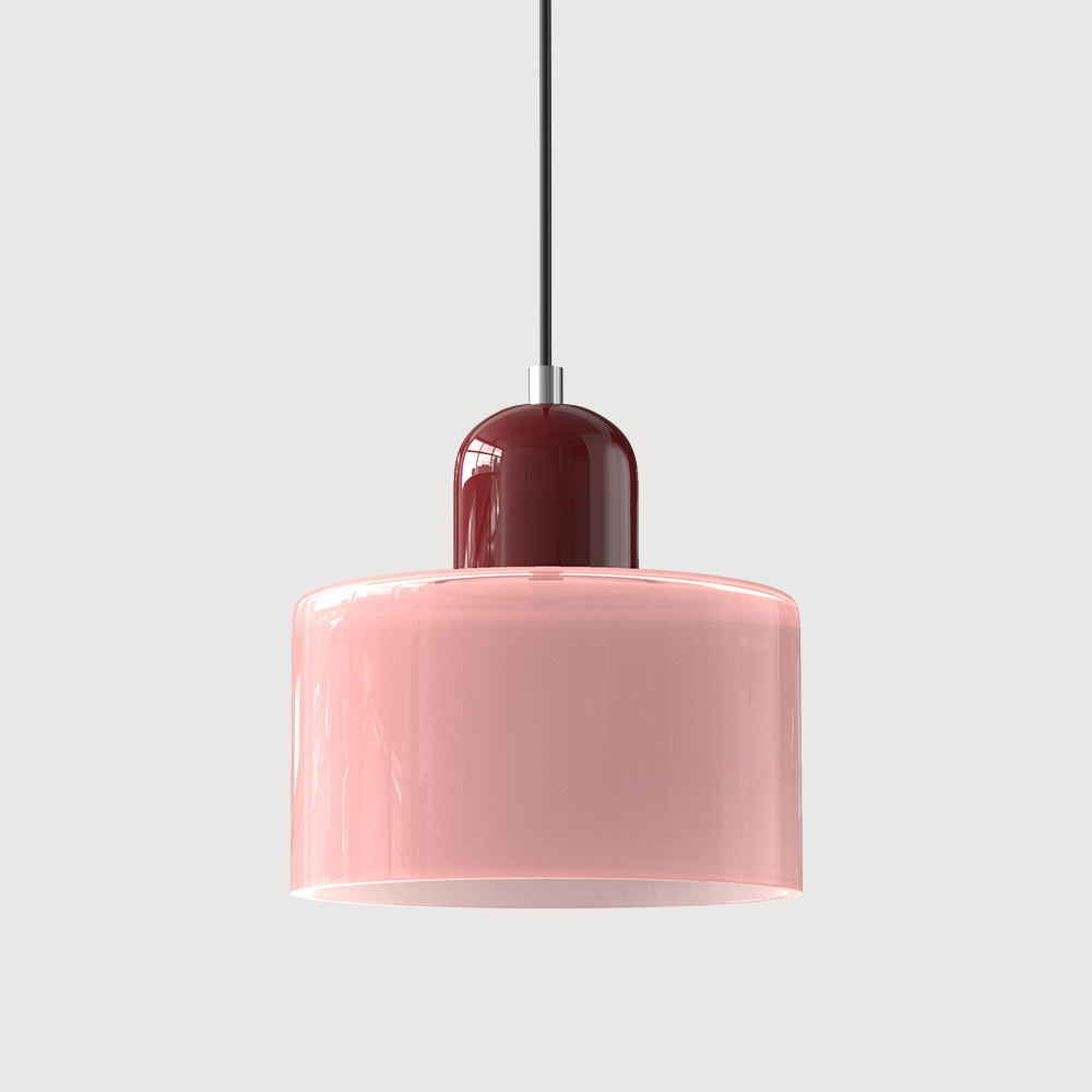 Elegant glasspendellampe med Bauhaus-design, justerbar oppheng, tilgjengelig i flere farger. Perfekt for moderne interiør.