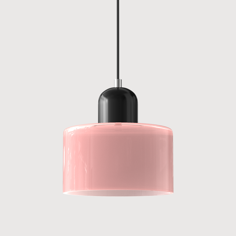 Elegant glasspendellampe med Bauhaus-design, justerbar oppheng, tilgjengelig i flere farger. Perfekt for moderne interiør.