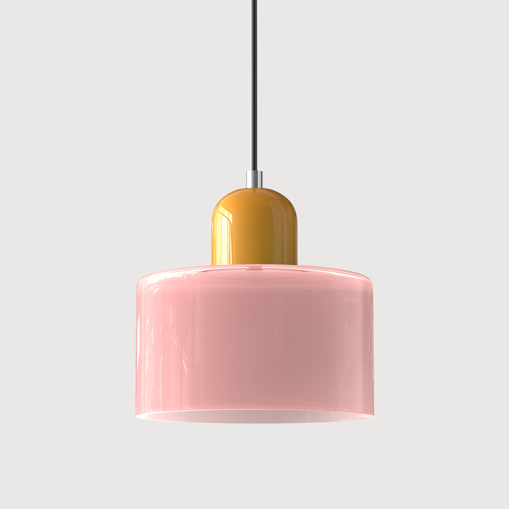 Elegant glasspendellampe med Bauhaus-design, justerbar oppheng, tilgjengelig i flere farger. Perfekt for moderne interiør.