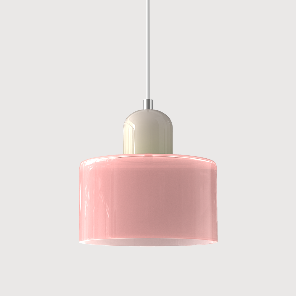 Elegant glasspendellampe med Bauhaus-design, justerbar oppheng, tilgjengelig i flere farger. Perfekt for moderne interiør.